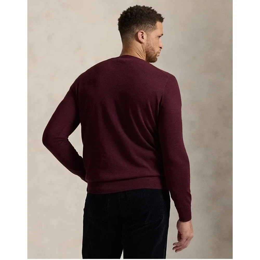 Polo Ralph Lauren Men's Burgundy V-Neck Washable Merino Wool Sweater XL